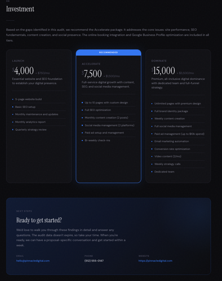 Pricing tiers and investment
